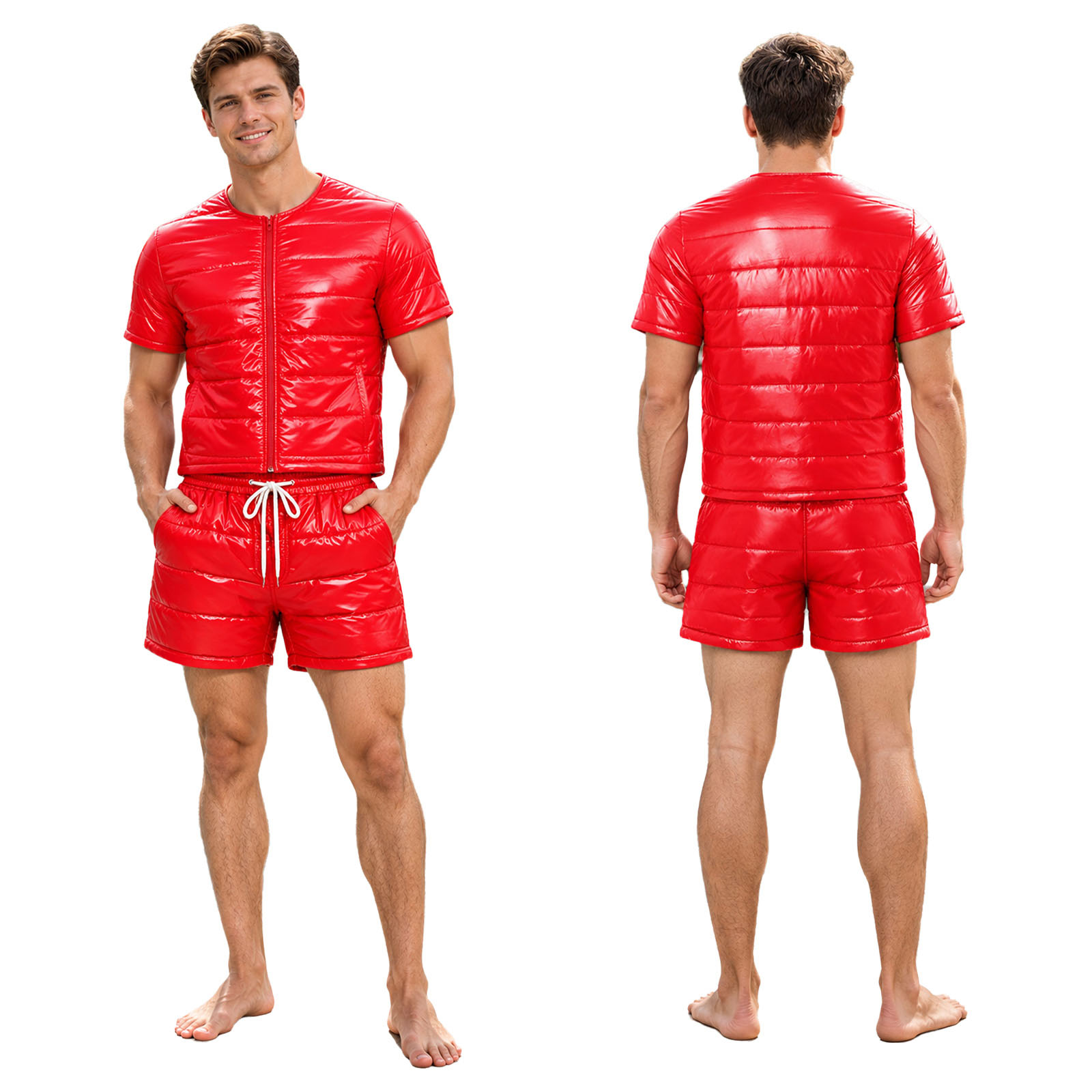 Cycling - เสื้อแจ็คเก็ตบุนวมกันน้ำสำหรับผู้ชาย พร้อมกางเกงขาสั้น เหมาะสำหรับกีฬา เดินป่า ปั่นจักรยาน แคมป์ปิ้ง