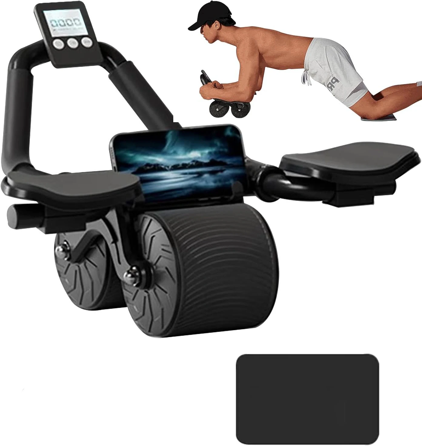 Ab Roller Wheel With Elbow Support - อุปกรณ์บริหารกล้ามเนื้อหน้าท้องแบบล้อ พร้อมที่พยุงข้อศอก ระบบคืนตัวอัตโนมัติ และหน้าจอแสดงผลจำนวนครั้ง สำหรับการออกกำลังกาย